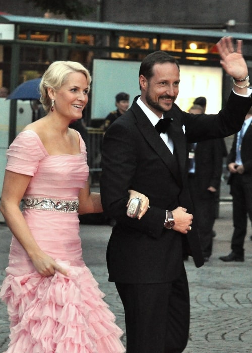 Crown Princess Mette-Marit and Crown Prince Haakon in 2010 at the wedding of Victoria, Crown Princess of Sweden, and Daniel Westling