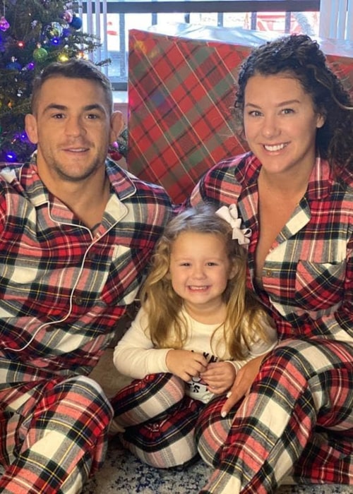 Dustin Poirier, with his wife and daughter, as seen in December 2020