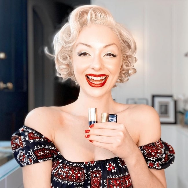 Jasmine Chiswell in April 2020 gushing at her favourite red lipsticks