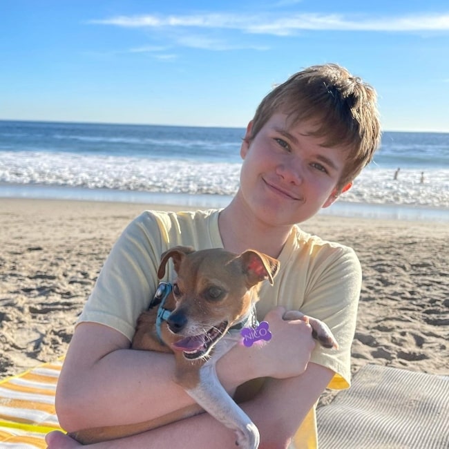 Isaiah Stannard and his dog Nico as seen while enjoying their time at Leo Carrillo State Beach in California in January 2021