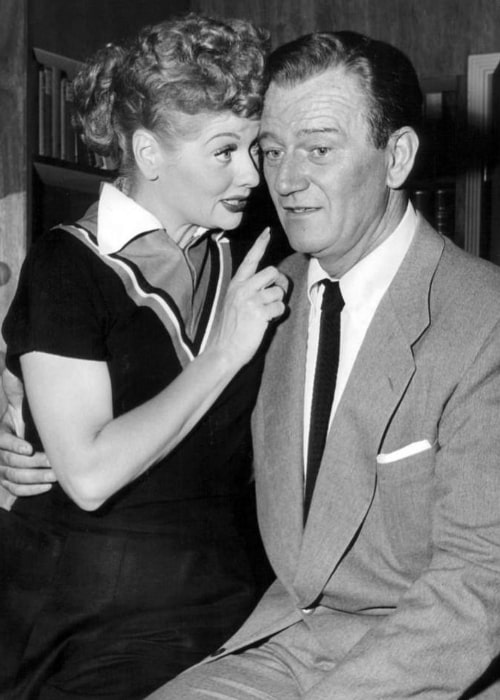 John Wayne and Lucille Ball in a publicity photo from the television program 'I Love Lucy'