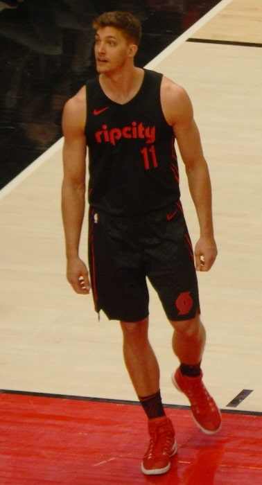 Meyers Leonard of the Portland Trail Blazers against the Sacramento Kings on February 27, 2018, at Moda Center in Portland, Oregon