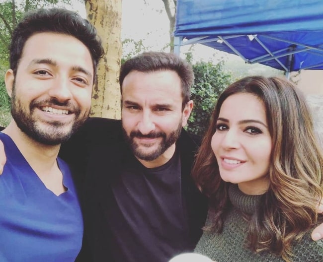 Shonali Nagrani with her fellow 'Tandav' castmates Saif Ali Khan (Center) and Paresh Pahuja in an Instagram post in January 2021