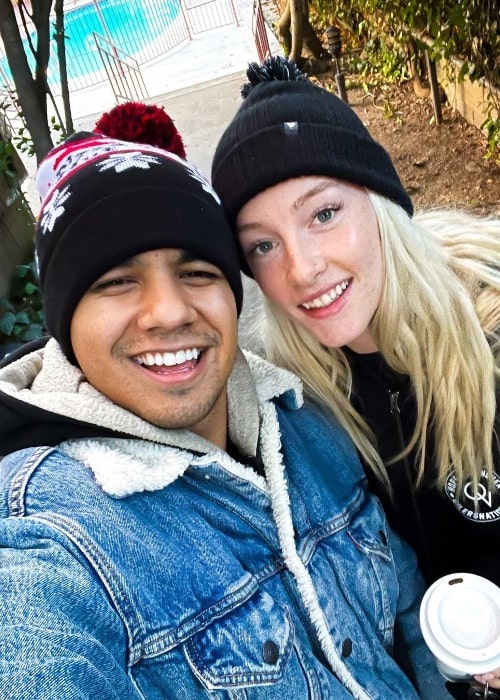 Jordan Buhat as seen while taking a selfie alongside Lucy Buhat in Los Angeles, California