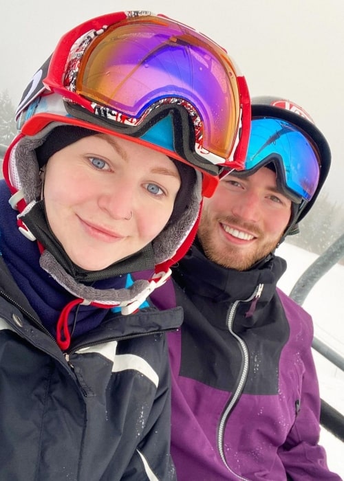 Kris Collins as seen in a selfie with Aaron Brown at Cypress Mountain in January 2019