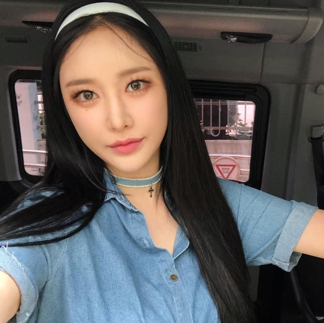 Minyoung as seen while taking a selfie in September 2020