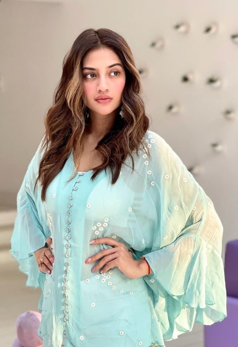 Nusrat Jahan as seen while posing for the camera in March 2021