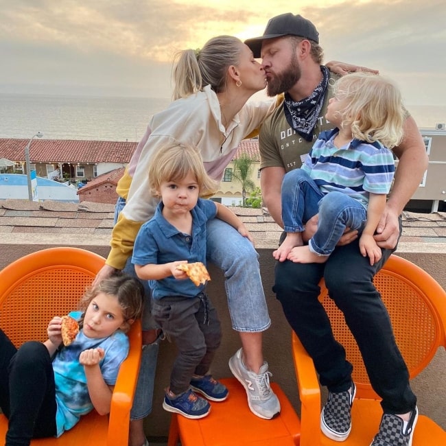 A. J. Buckley as seen in a picture that was taken with his beau Abigail Ochse and their children Willow, Ranger, and Bodhi Buckley in March 2021