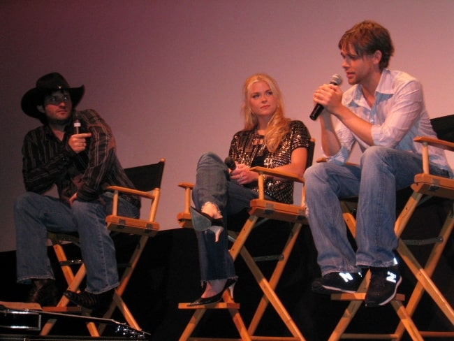 From Left to Right - Robert Rodriguez, Jaime King, and Nick Stahl at a 'Sin City' Q&A in the Paramount Theater in Austin in 2005