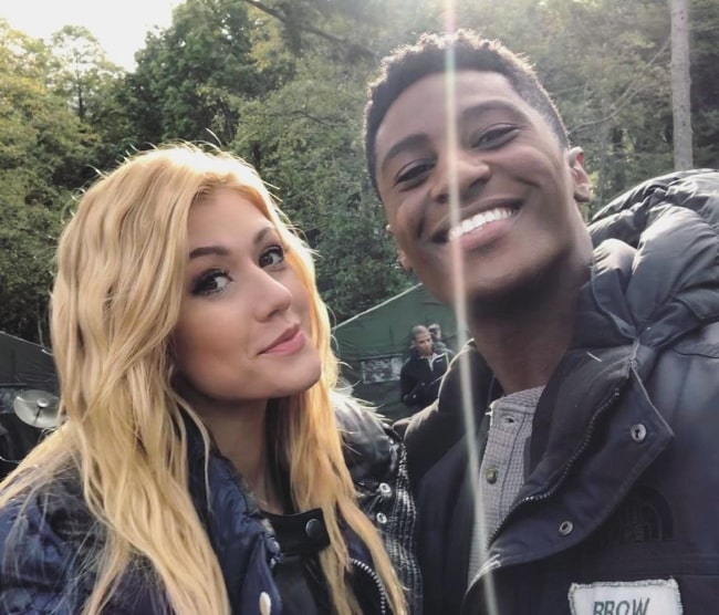 Joseph David-Jones as seen while smiling in a selfie alongside Katherine McNamara