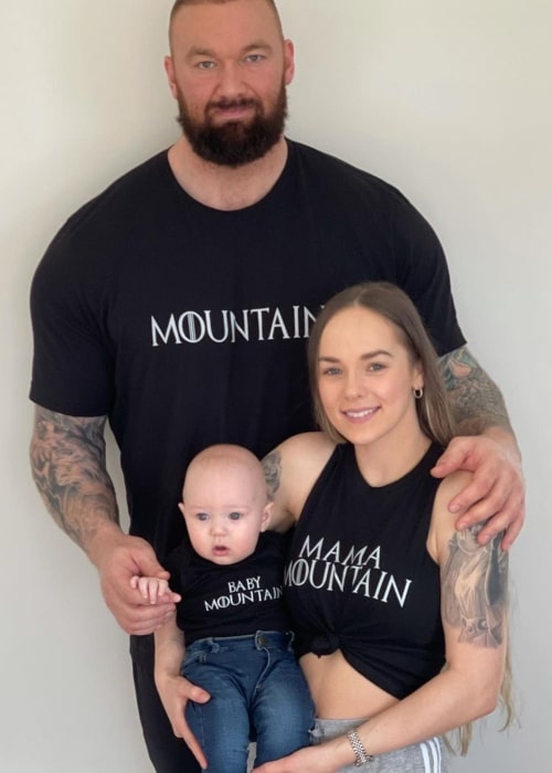 Kelsey Morgan Henson as seen in a picture with her husband Hafþór Júlíus Björnsson and their child Stormur Magni Hafþórsson in March 2021