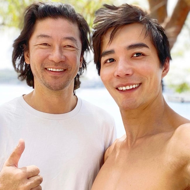Ludi Lin (Right) as seen while taking a shirtless selfie alongside Tadanobu Asano