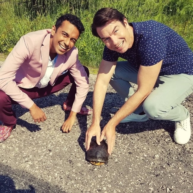 Varun Saranga (Left) and Jerry O'Connell in North Bay, Ontario in July 2019
