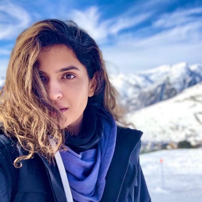 Deeksha Seth as seen in a selfie that was taken at Baqueira Beret in January 2021