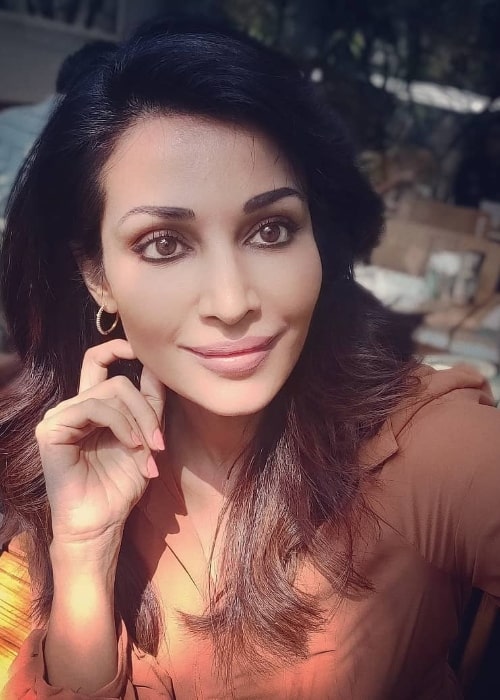 Flora Saini as seen while taking a selfie in April 2021