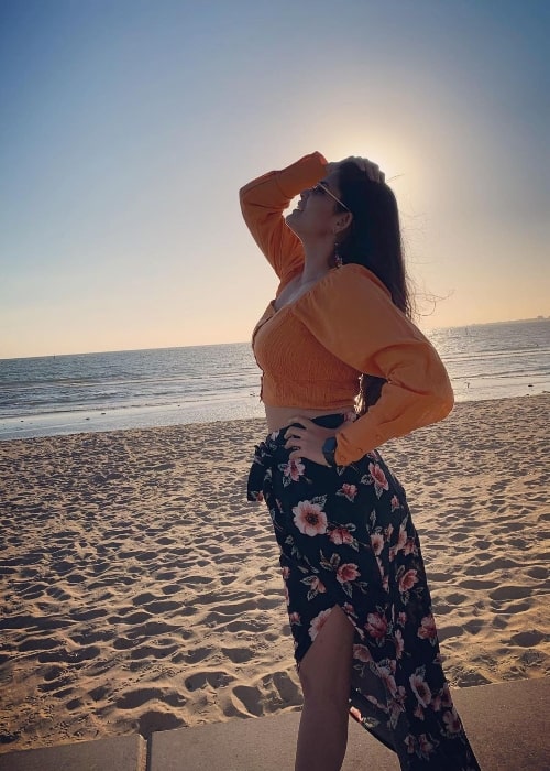 Kalpika Ganesh as seen while enjoying a sunset at a beach in February 2021