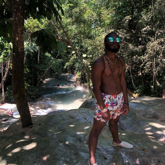 Kamil McFadden as seen while posing shirtless for the camera in Montego Bay, Jamaica in April 2021