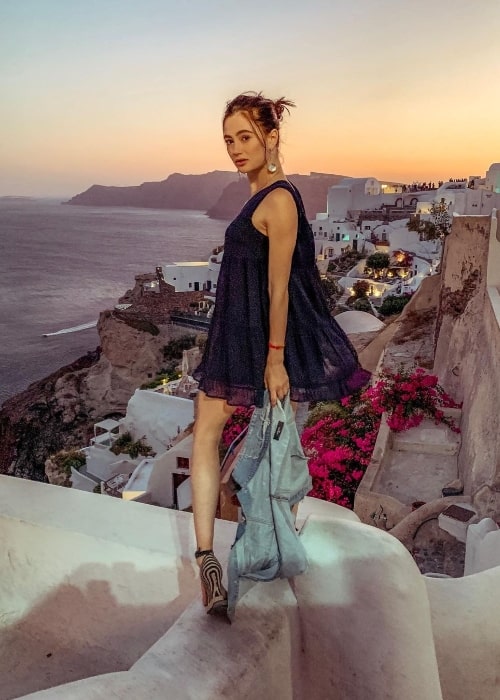 Marina Mazepa as seen while posing for a picture in Santorini, Greece