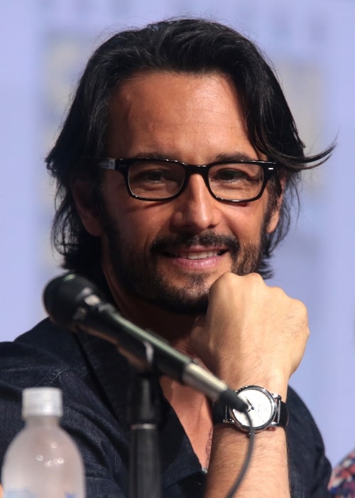 Rodrigo Santoro pictured while speaking at the 2017 San Diego Comic-Con International in San Diego, California