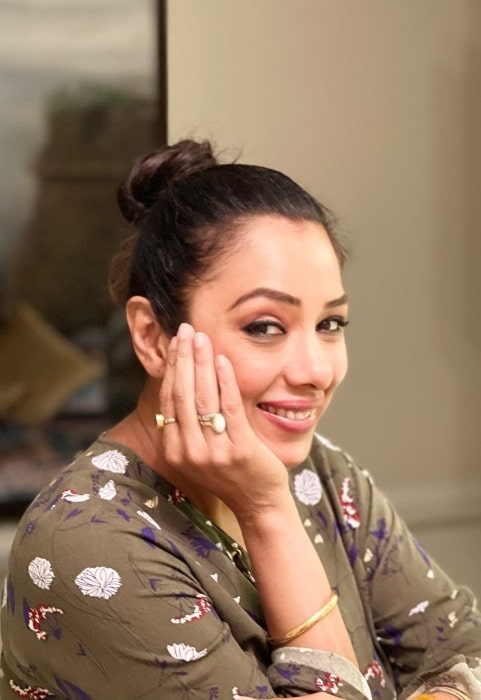 Rupali Ganguly as seen while smiling for a picture at her home in March 2021