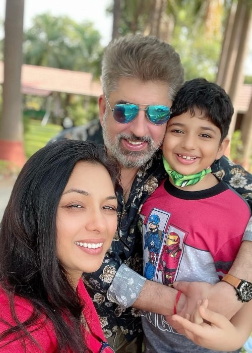 Rupali Ganguly as seen while taking a selfie with her husband and their son in May 2021