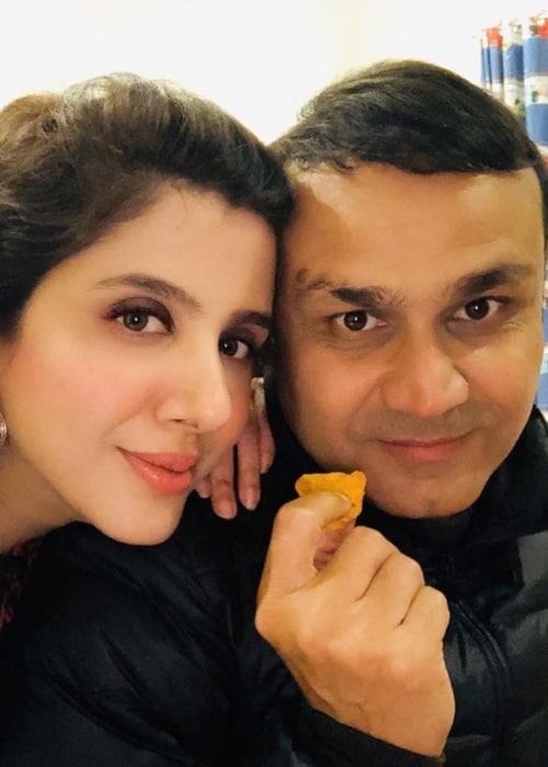 Virender Sehwag and Aarti Ahlawat, as seen in January 2021