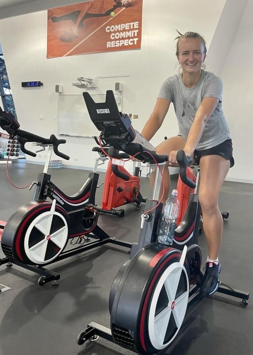 Barbora Krejčíková busy at the National Tennis Centre in February 2021