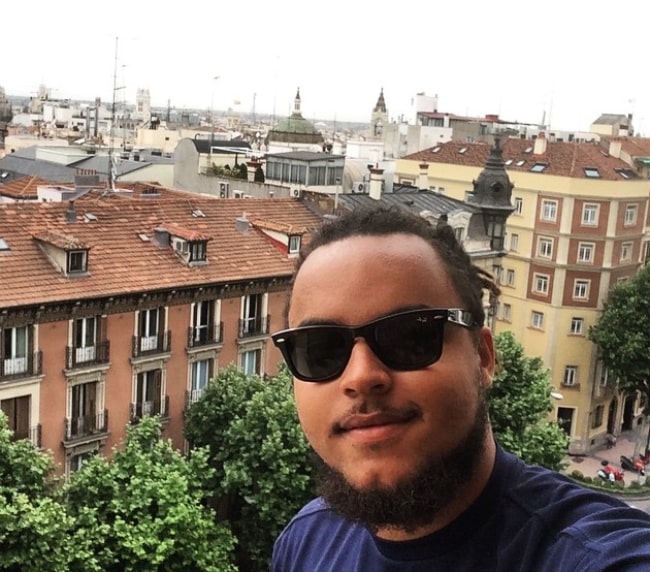 Connor Cruise smiling for a selfie in Madrid, Spain in May 2015