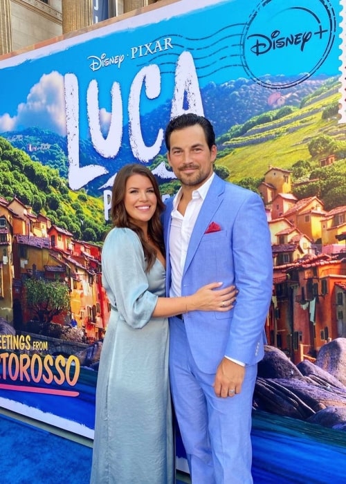 Giacomo Gianniotti and his wife Nichole Gustafson at the premier of Luca at The El Capitan Theatre in June 2021