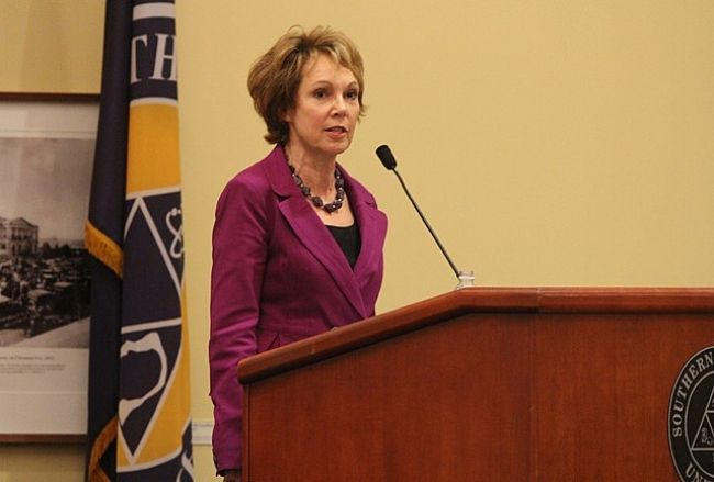 Julie Nixon Eisenhower as seen speaking at the Southern Arkansas University in 2012