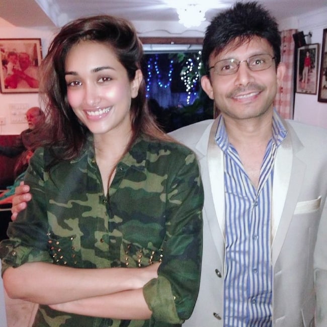 Kamaal R. Khan smiling for a picture alongside late actress Jiah Khan