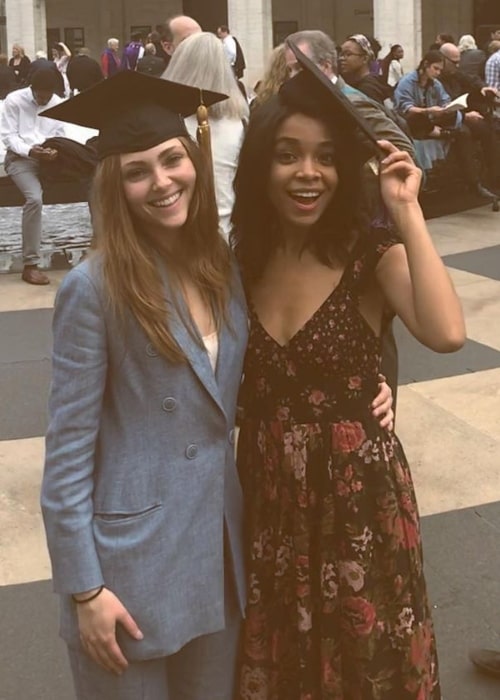 Rachel Hilson (Right) and AnnaSophia Robb posing for a picture at NYU Gallatin School of Individualized Study