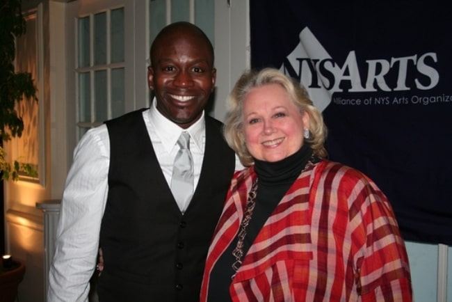 Tituss Burgess smiling for a picture alongside Barbara Cook at the NYS ARTS Fall Gala 2008