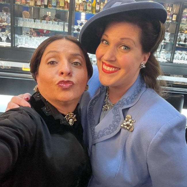 Veronica Falcón (Left) as seen while pouting in a selfie with Allison Tolman in June 2021