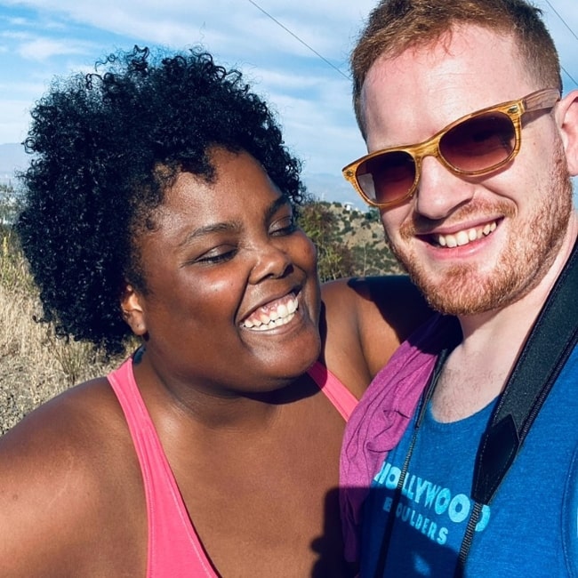 Danielle Pinnock smiling in a picture with her husband Jack Wallace in Los Angeles, California