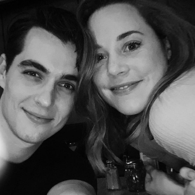 Erika Henningsen and Kyle Selig in a black-and-white selfie in February 2020