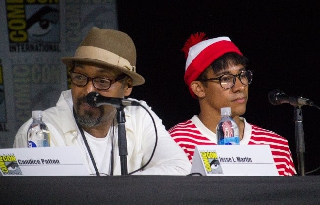 Jesse L. Martin (Left) and Keiynan Lonsdale speaking at the 2017 San Diego Comic-Con International, for 'The Flash', at the San Diego Convention Center in San Diego, California