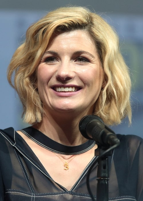 Jodie Whittaker speaking at the 2018 San Diego Comic-Con International in San Diego, California