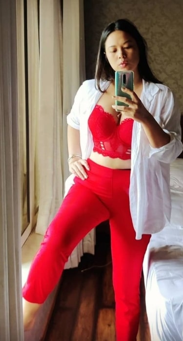 Lin Laishram as seen while taking a mirror selfie in August 2020