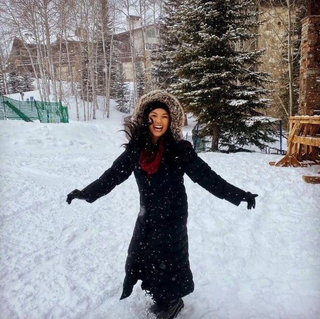 Nikki SooHoo pictured while enjoying her time in the snow at Deer Valley Resort in February 2021