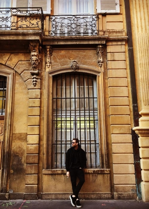 Oliver Jackson-Cohen posing for the camera in Aix-en-Provence, France in November 2017