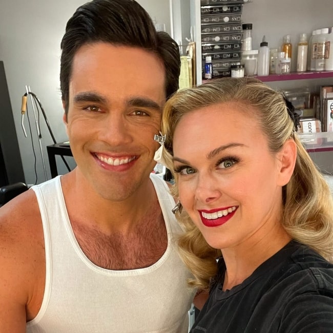 Ryan-James Hatanaka and actress Laura Bell Bundy in a selfie that was taken on the set of The Fairly OddParents in Los Angeles, California in July 2021