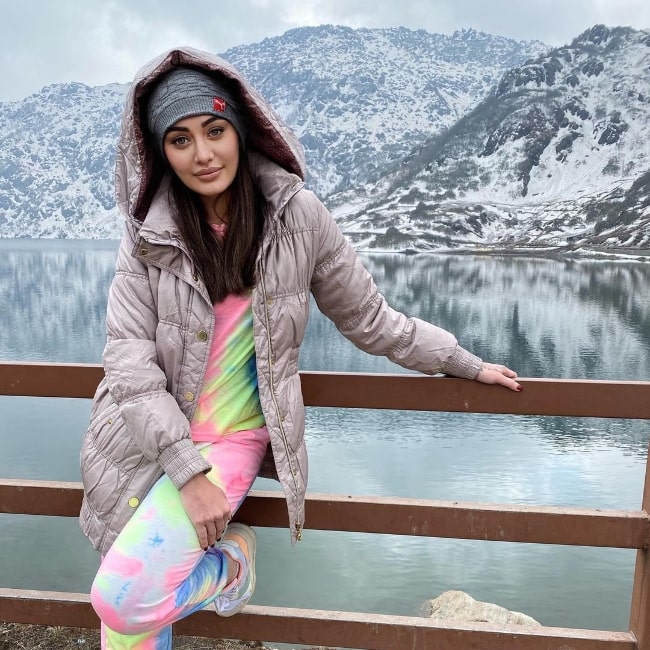 Shefali Jariwala as seen while posing for a beautiful picture in Tsomgo, Sikkim, India