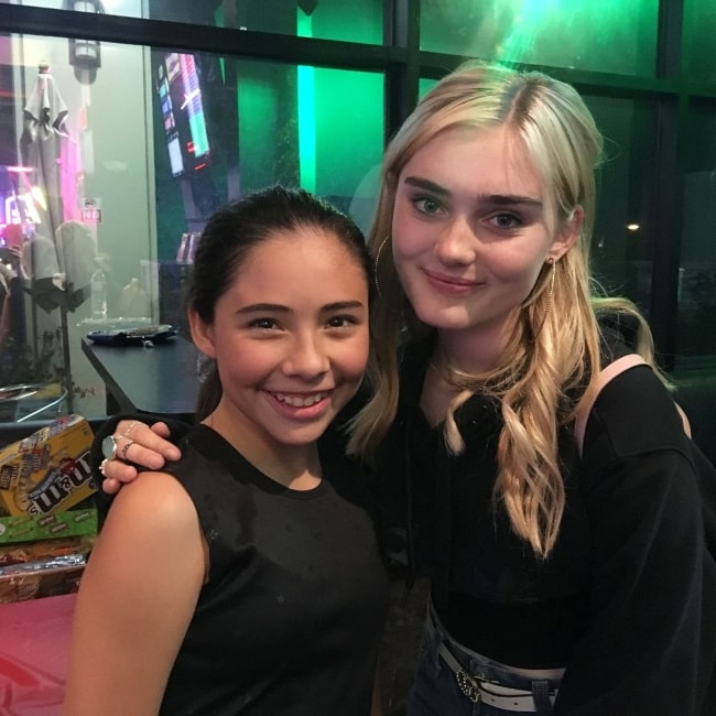 Xochitl Gomez and actress Meg Donnelly in a picture that was taken at Ultrazone Laser Tag in Sherman Oaks in April 2018
