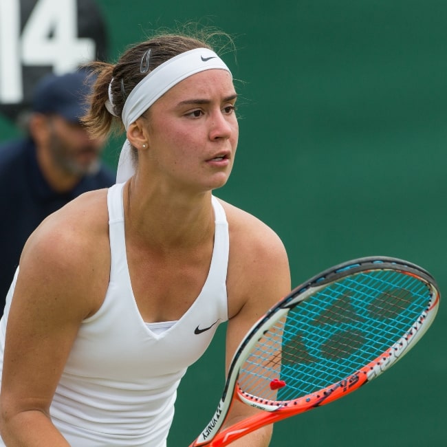 Anhelina Kalinina in a picture that was taken in the first round of the 2015 Wimbledon Qualifying Tournament at the Bank of England Sports Grounds in Roehampton, England