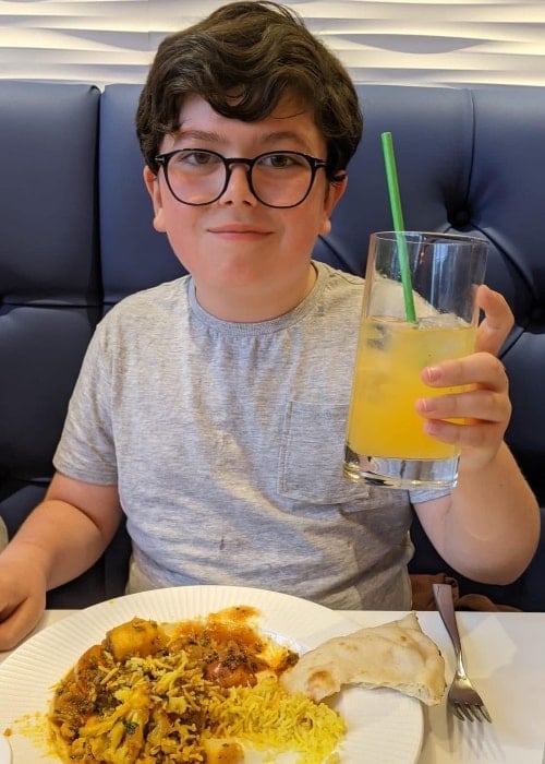 Archie Yates pictured while enjoying an Indian meal in July 2021