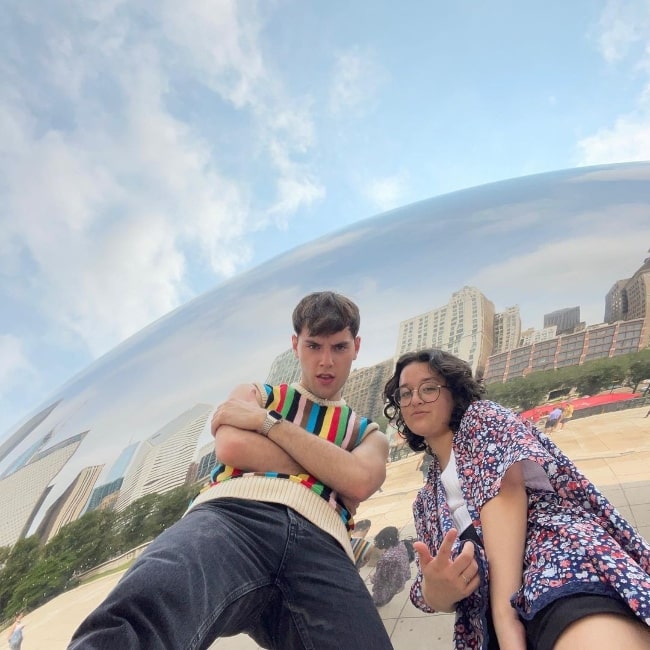 Lauren Patel and Max Harwood posing for the camera in Chicago, Illinois in August 2021