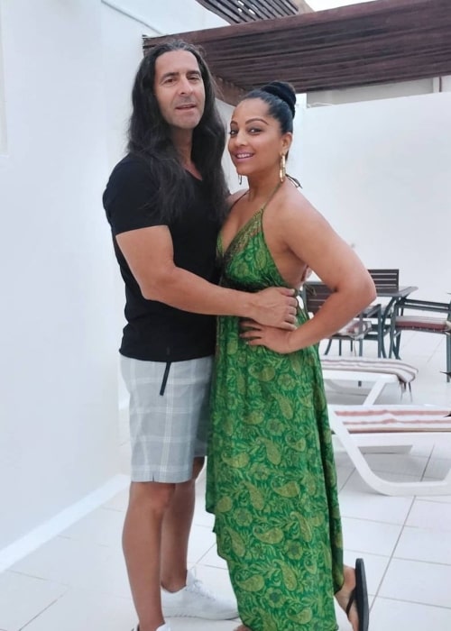 Meghna Naidu as seen in a picture with her husband Luis Miguel Reis in July 2021, in Playa del Carmen, Quintana Roo