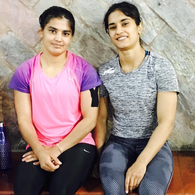 Priyanka Phogat and her sister Vinesh Phogat as seen in a picture that was taken in March 2017