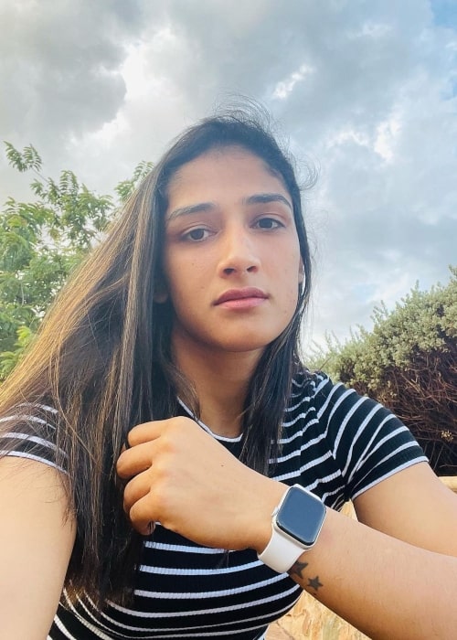 Sangeeta Phogat as seen in a selfie that was taken at the Inspire Institute of Sports in July 2021